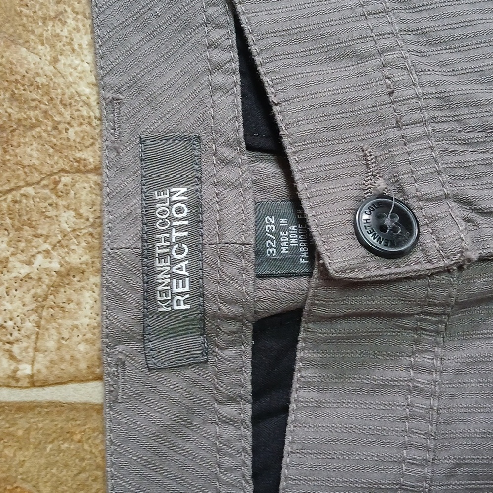 Kenneth Cole Reaction Men's Gray Textured Chinos Dress Pants Straight Leg 32/32